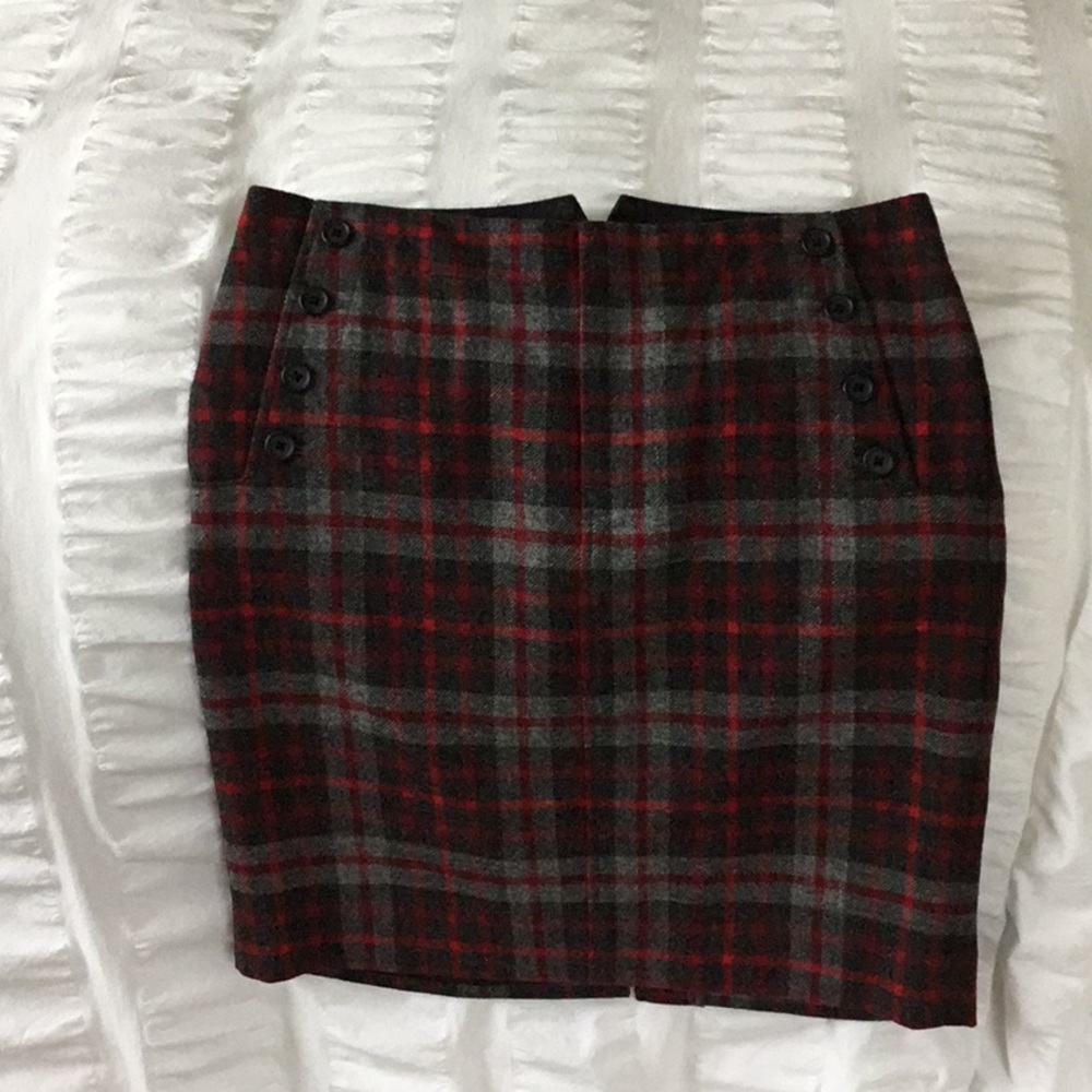 Red/ Gray & Black Plaid Wool Blend Skirt
